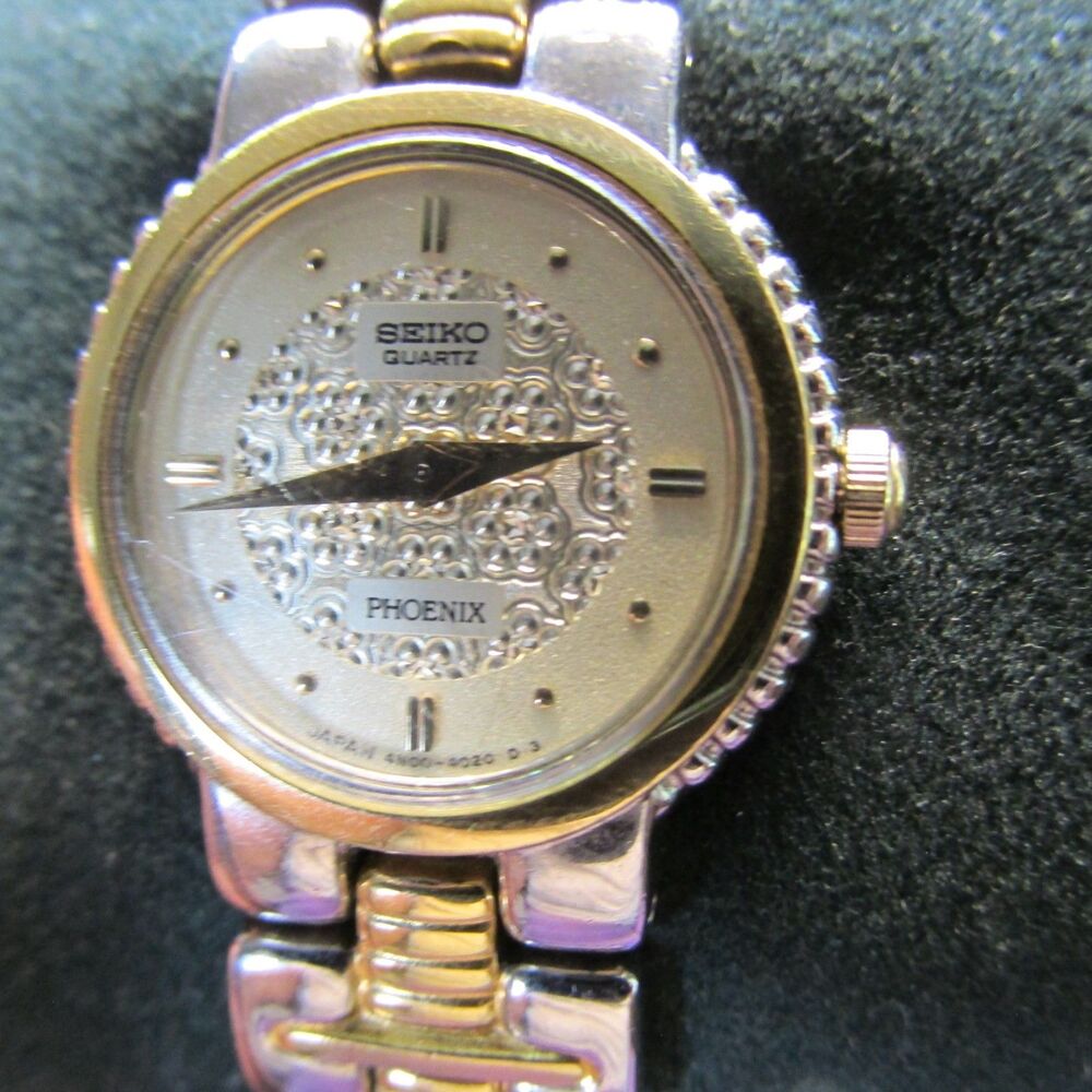Vintage Seiko Phoenix Two-Tone Quartz Women's Watch 4N00-1090 Filigree Dial